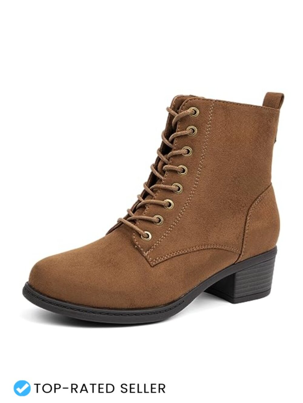 Faux Suede Lace-Up Ankle Bootie with Chunky Heel & Side Zipper